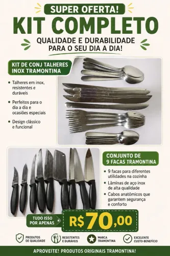 Conj de talheres inox Tramontina+ conj de 9 facas Tramontina