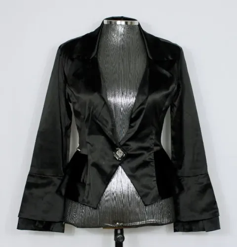Blazer social alfaiataria acinturado Lança Perfume cetim preto - Veste P - Ref. 6058 