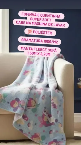 Manta Fleece fadinhas ,arco íris,nuvens , unicórnio Lepper solteiro <br>
