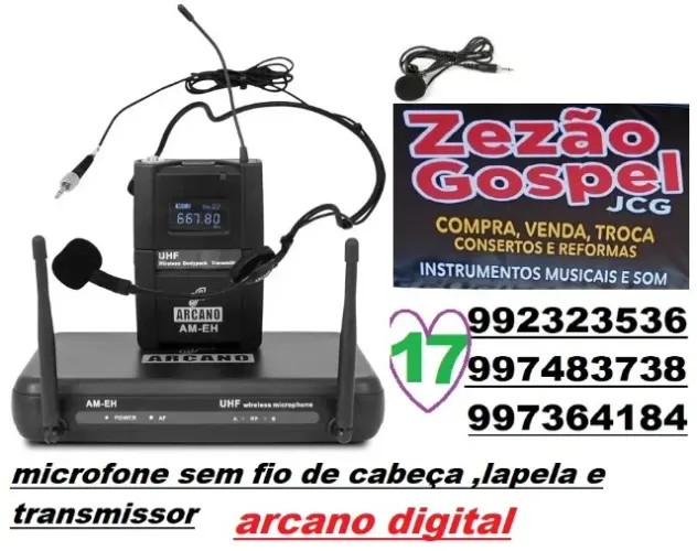 microfone sem fio ou transmissor arcano 410,rs de cabeça ou lapela com maleta