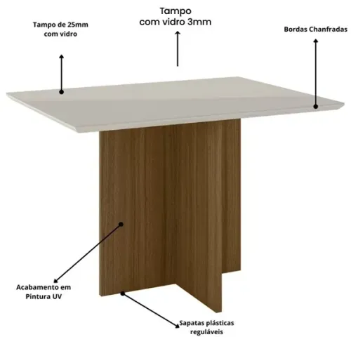 Mesa Helo 120X90 C/Vidro 04 Cadeira Carvalho Off / Bege Poliman Imagens Ilustrativas