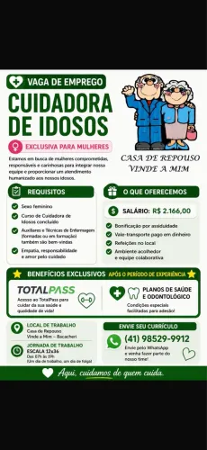 Cuidadora de idosos casa de repouso