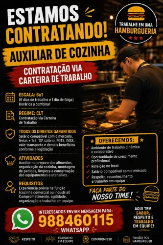 Vaga de emprego auxiliar de cozinha