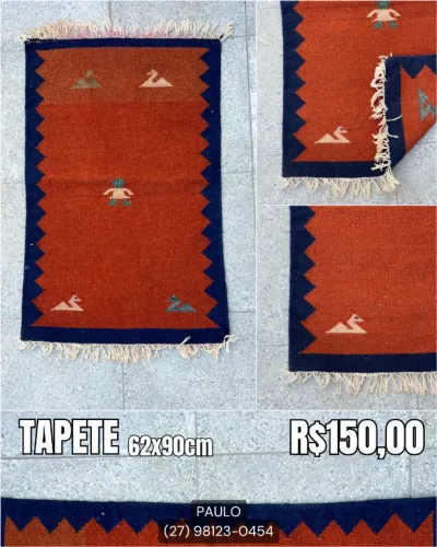 Tapete Pequeno Laranja Azul Paquistanes
