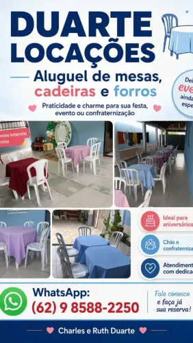 Aluguel: Mesas, cadeiras e forros 