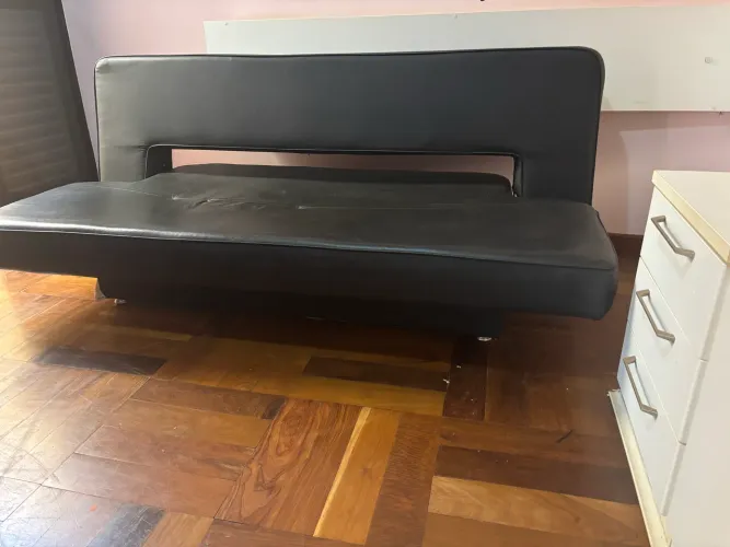Sofá Couro Sintético Preto Ortobom