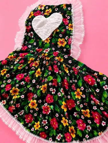 Avental Floral Retrô com Renda - Festa Junina