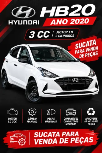 HB20 2020 ? SUCATA PARA VENDA DE PEÇAS Ano: 2020 Motor: 1.0 ? 3 cilindros