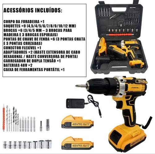 Parafusadeira Furadeira 48V 2 Baterias 