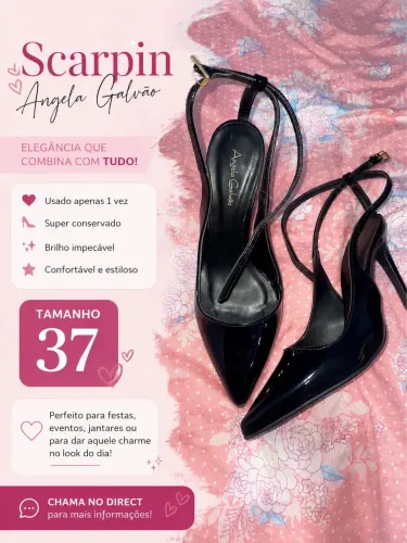 Scarpin Angela Galvão Preto Verniz (Tamanho 37) - Usado Apenas 1 Vez!