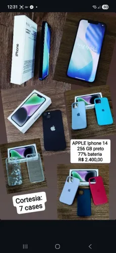 APPLE Iphone 14 preto -  256 GB. Cortesia! Acompanha 7 cases cores diversas.