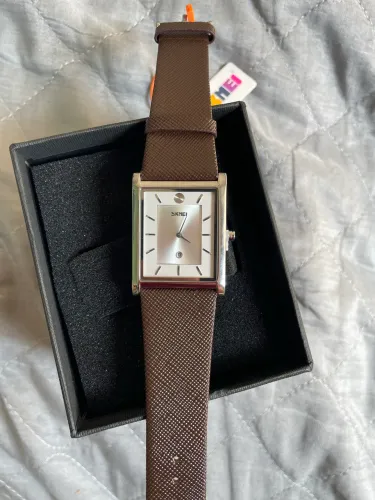 Relógio Skmei Quadrado Social Elegante Pulseira Marrom Novo Com Caixa