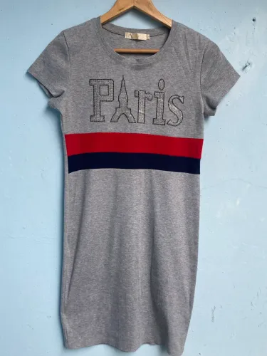 Vestido Feminino Cinza Estampa Paris, Tam P (Novo)