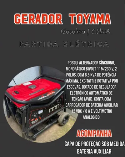 Gerador Toyama TG8000CXVE 6,5 KVA - Apenas 3 Horas de Uso - Partida Elétrica - Bivolt