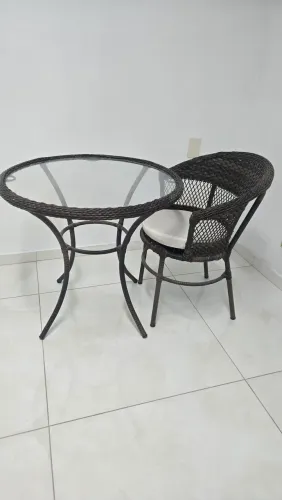 Conjuto 2 Cadeiras Mesa 80 Cm Fibra Sintética Vime Varanda