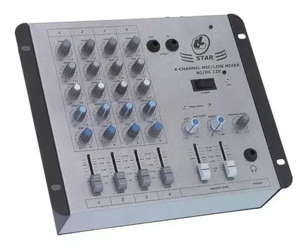 mesa de som analógica LL Audio Star 4 (4 Canais Mic/Line AC/DC 12V