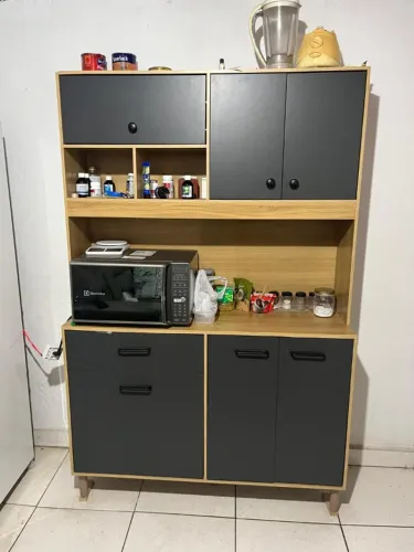 Armário Erva Doce 120 Compacto Para Cozinha Com Portas E Balcão Multifuncional Cor Freijó 