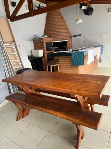 Conjunto Mesa 2mts madeira maciça prancha única