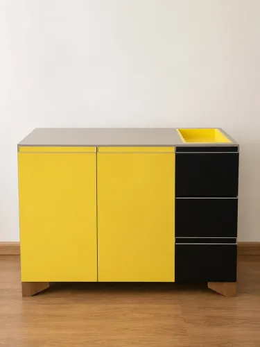 APARADOR DESIGN MODERNO ALTO PADRÃO | AMARELO, PRETO E CINZA