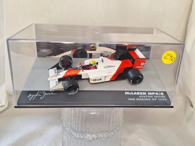 Carrinho Miniatura Fórmula 1 c/fascículo, MC Laren MP4/4 Ayrton Senna, San Marino GP 1988