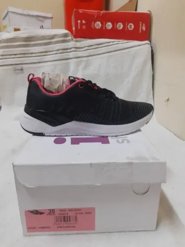 Tênis Adulto Fem It Shoes Amortecedor Gel Listras Caminhada Academia 35 Preto/Rosa/Branco