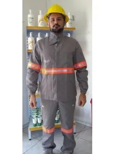 Conjunto Eletricista Nr 10 Uniforte FR Cinza Chumbo com Faixa Commanders e Fortiline