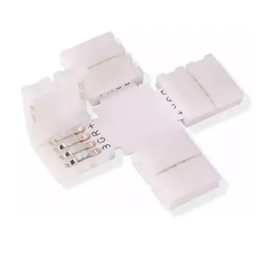 Emenda Fita led Rgb Em X Conector X Emenda Rápida 10mm 4 Vias Fita Led Rgb 5050