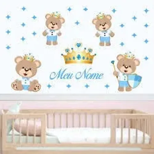 Adesivo de Parede Decorativo Infantil Ursinhos/Urso Realeza / Príncipe quarto de bebê nome