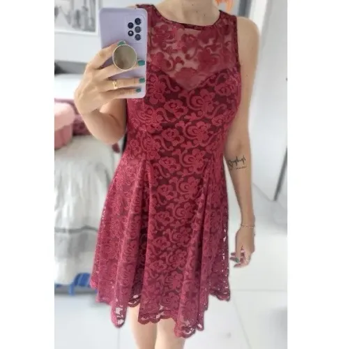Vestido Festa Renda Curto M Bordô Com Bojo (serve 38)