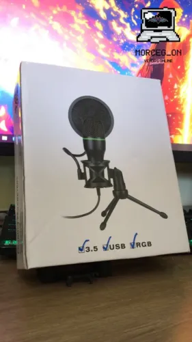 Microfone de mesa RGB Coibeu com cancelamento de ruído ativo de 48 KHz USB Plug & Play. 