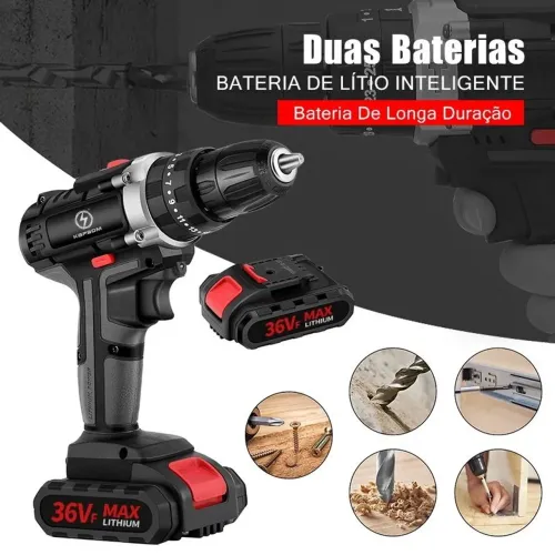Parafusadeira Furadeira 36V com 2 Baterias - Alta Potência