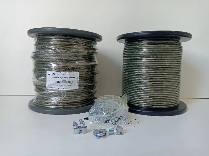 Cabo de Aço 4mm PVC Cristal - 2x Bobina 100m cada + 35 Grampos 3/16