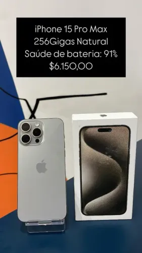 iPhone 15 Pro Max / 256GB / Naturaal / Saúde de bateria: 91% | Aparelho sem detalhes