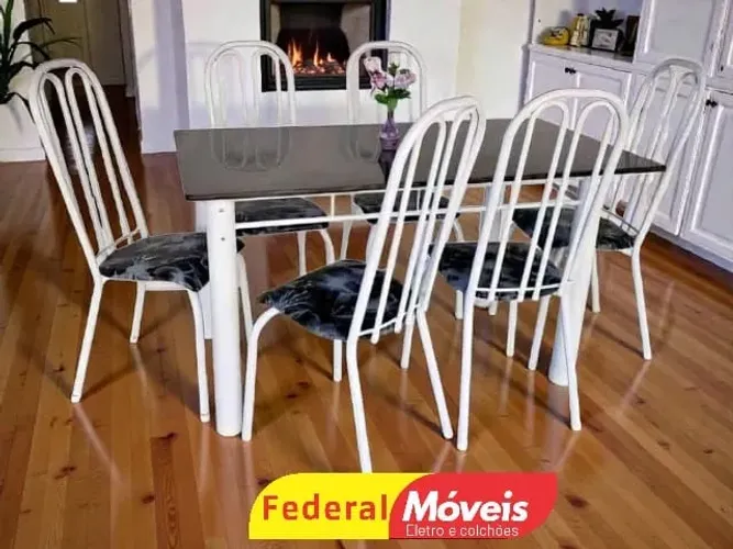 Mesa de Jantar em Ferro 1.40x75m c/ 6 cadeiras (FAZEMOS ENTREGA)