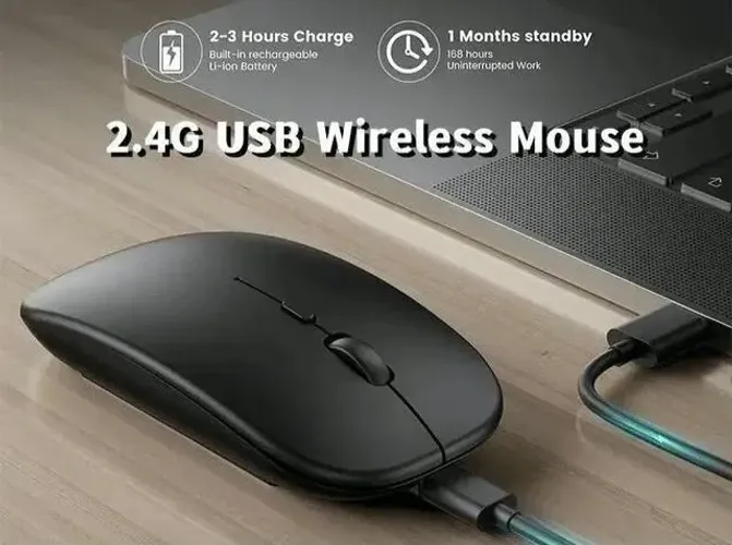 Mouse recarregável Sem Fio 2.4G, com receptor. Alta Precisão e Conforto