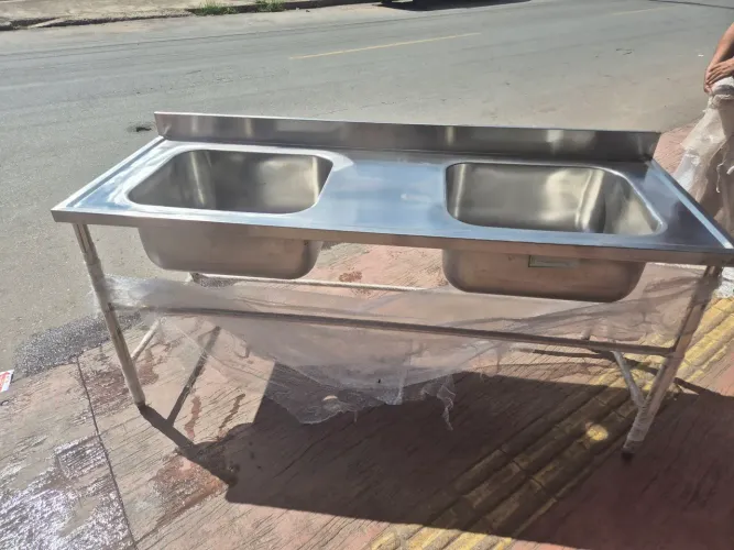 Pia Dupla em Aço Inox para Comércio