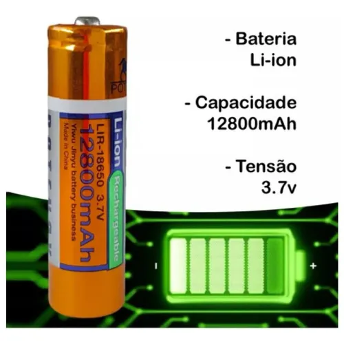 Bateria recarregável 18650 3.7V 12800mAh lítio