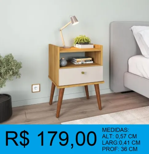 Mesa de cabeceira criado com pés retrô - Entrega e montagem GRATIS