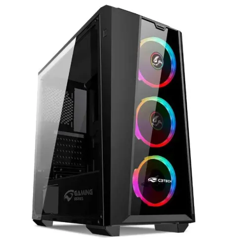 Gabinete Gamer C3Tech MT-G800BK *Com 3 Fans Led Rgb Controlável* - WZetta