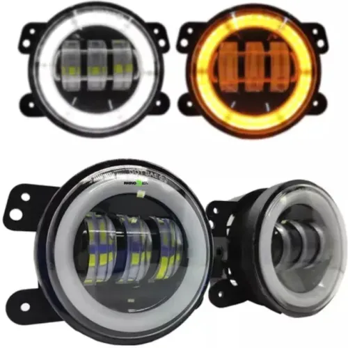 Par Farol 4 Polegadas Led Angel Eyes Drl Seta Branca Ambar