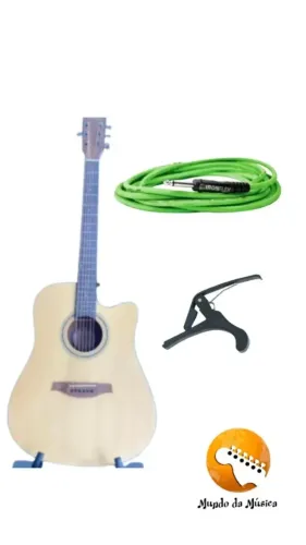 KIT-Violão Benson GD100CE NS + Cabo Mac Verde 3 m + Capotraste