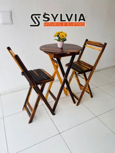 Conjunto bistrô dobrável envernizado 