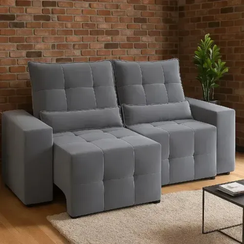 Sofá Retrátil e Reclinável Lisboa Cinza