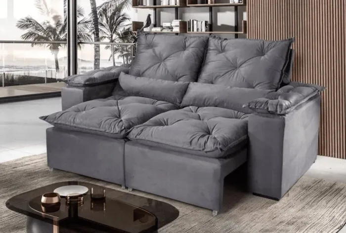 Sofá Grécia 1,95 cm Retrátil e Reclinável Pronta Entrega 