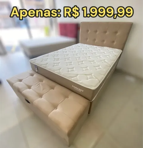 CAMA BOX CASAL COM CABECEIRA E RECAMIER