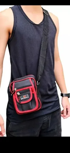 Shoulder Bag Transversal Masculina/Unissex Preta e Vermelha - Nova bolsa