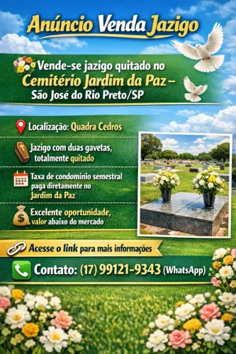 JAZIGO QUITADO À VENDA - JARDIM DA PAZ
