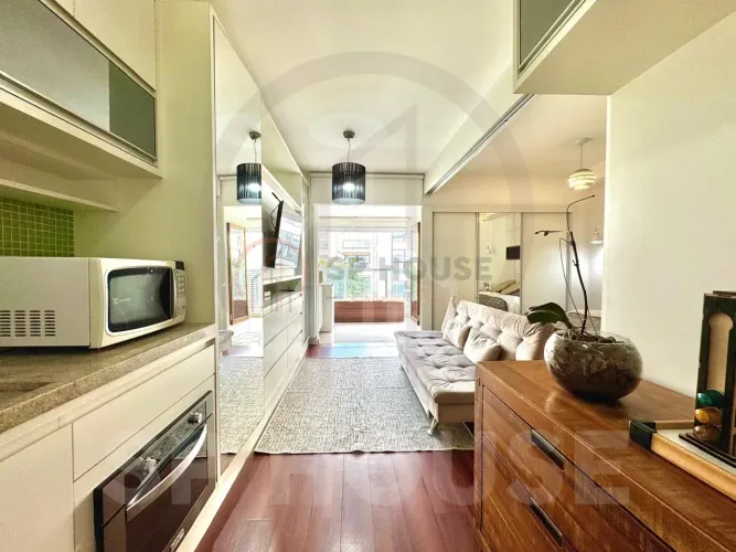 Studio mobiliado para venda ou locação no Brooklin - 43m², 1 vaga, condomínio completo, po