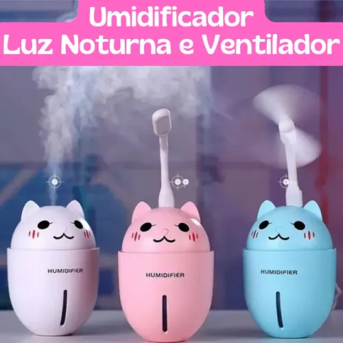 Umidificador De Ar Gato 3 Em 1 Led Ventilador Luminária USB _ CS459