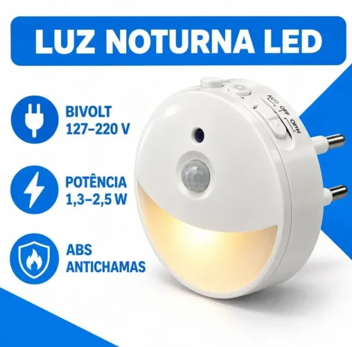 Luz Noturna LED com Sensor de Movimento Luminária Automática